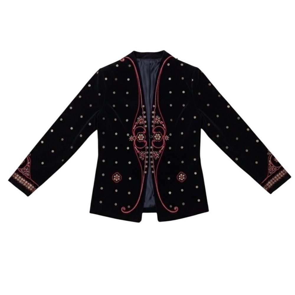 AMPM Ankur Modi Priyanka Modi Black Velvet Embellished Jacket Sz M Lux Old Money